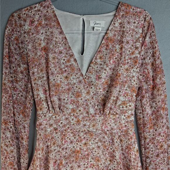 Japna Dress Women's Medium Long Sleeves V-Neck Pink Feminine Layered Boho - Picture 2 of 13